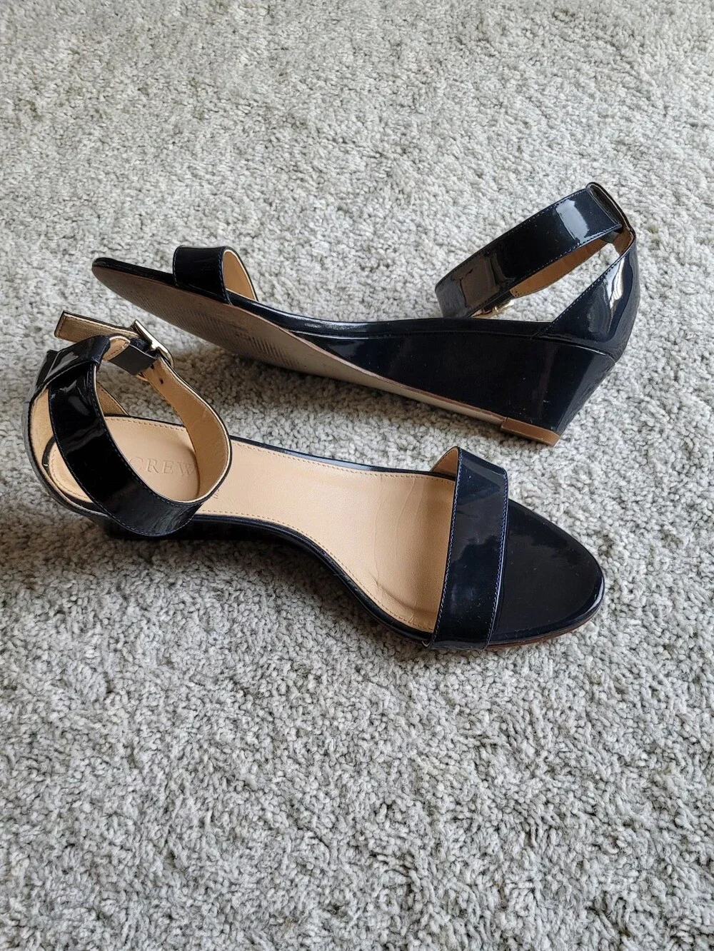 Made In Italy, Patton Leather In Navy  Impessive Short Wedge Ankle Straps Size 9